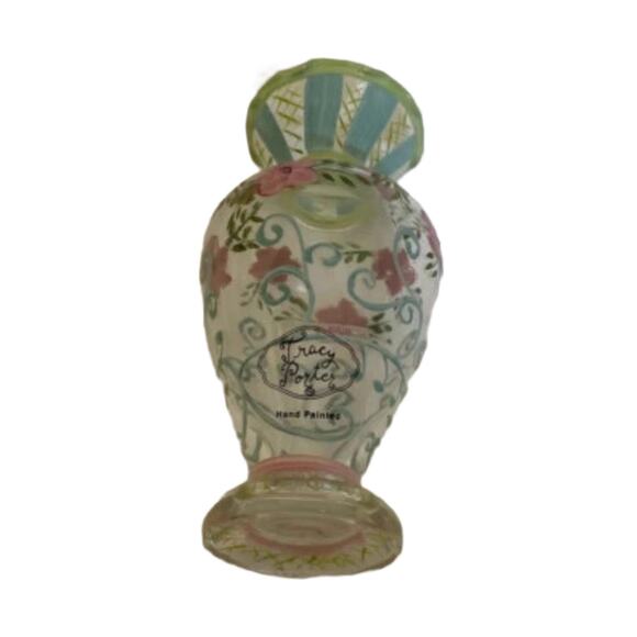 Vintage Tracy Porter Hand-Painted Glass Bud Vase Pink Floral Ruffled Rim 6.5” - Picture 9 of 9